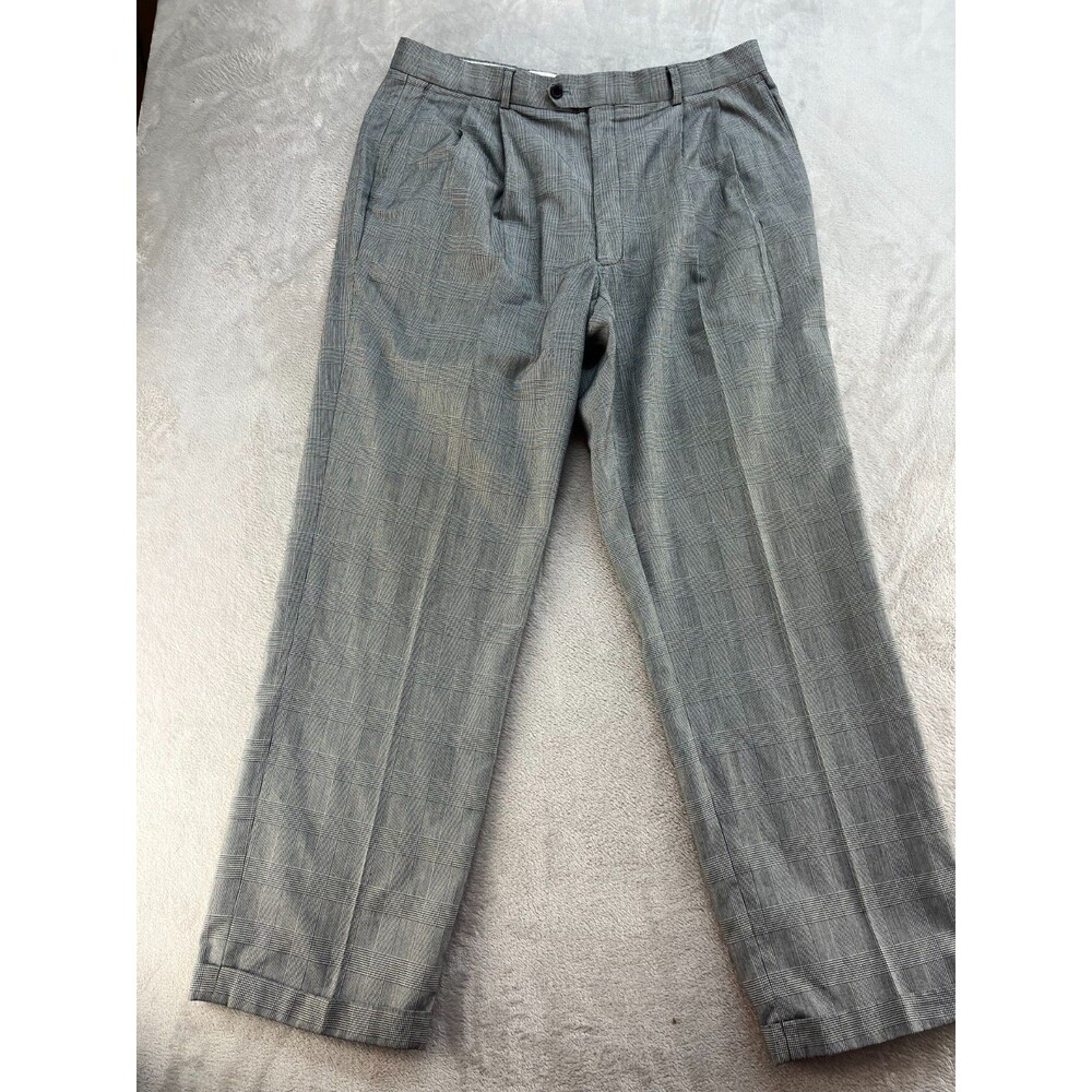 Mens Louis Raphael Rosso 38x30 Dress Pants Gray Classic Fit Pleated Career